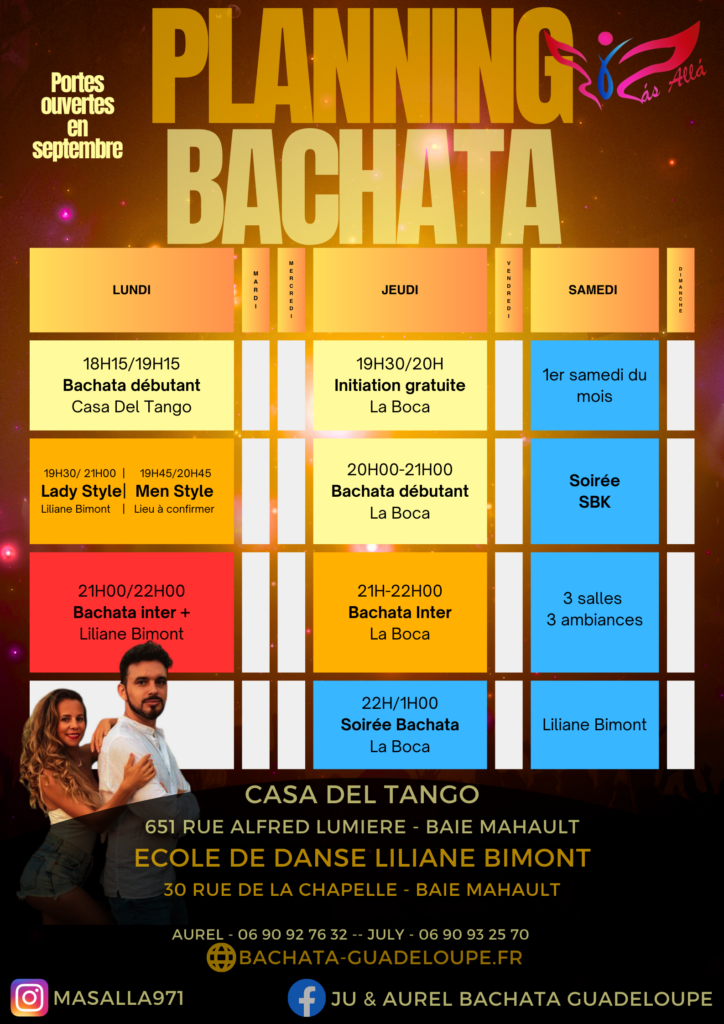 planning des cours et soirée bachata 2023 2024