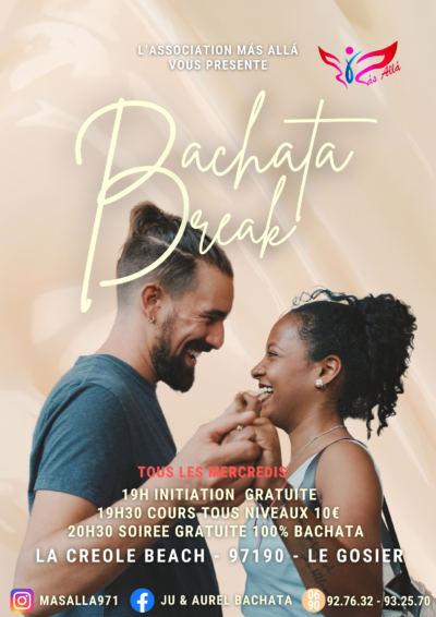 affiche bachata break en guadeloupe hotel la creole beach le mercredi pour apprendre à danser